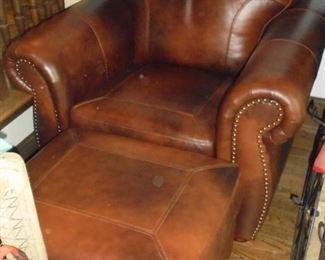 Brown leather chair & ottoman  no rips or tears