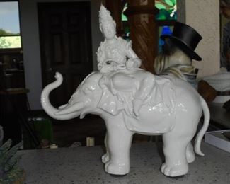 White ceramic elephant w/rider