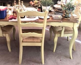 Painted Dining Room Table and Chairs, rush seats