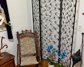 fun Modernist metal screen. antique folding rocking chair