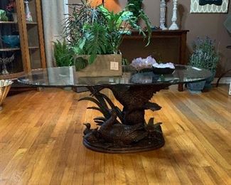 Mallard duck heavy cast coffee table with glass top