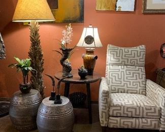 Modernist artwork, unusual wooden floor lamp