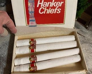 White Hand Rolled "Hanker Chiefs" Novelty Handkerchiefs Portugal