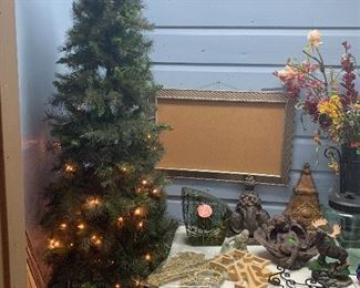 lighted evergreen tree in pot