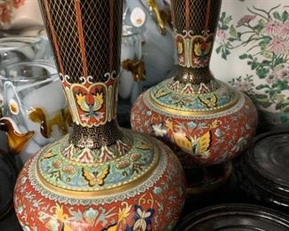 pair of zhang Tonglu cloisonne vases