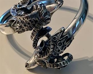 large vintage rams head bypass bracelet sterling silver