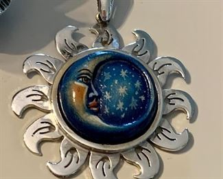 moon and star enamel on sterling pendant