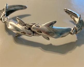 large heavy Dolphin cuff sterling bracelet