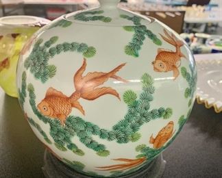 Chinese Fish jar with stand 1970's