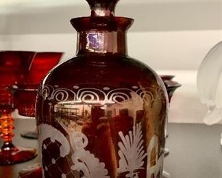 Bohemian glass decanter with glasses cut to clear