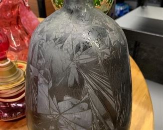 large acid etched blown in mold Asian vase