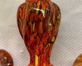 Dave Fetty Fenton  glass vase, cobalt lining
