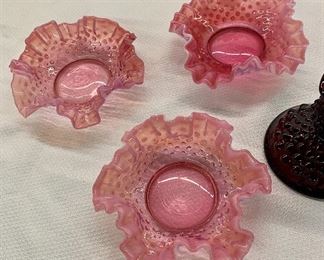 Fenton Pink/Cranberry Opalescent Ruffle Edge Hobnail Bowl Candy Dishes