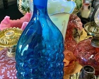 Rare! Large Blenko Husted Blue bubble decanter/bottle 