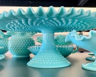 Collection of Fenton hobnail turquoise milk glass
