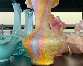 Antique Victorian Satin Mother-of-pearl Rainbow Glass Vase