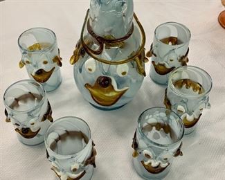 blown glass clown decanter set vintage