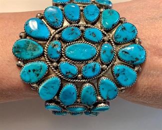 Massive Roanhorse turquoise cluster bracelet signed