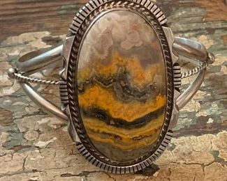 Bumble bee Jasper cuff bracelet by Eddie Secatero Navajo