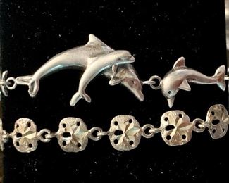 sterling dolphin and sand dollar bracelets