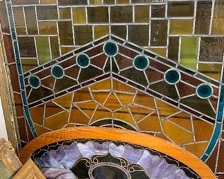 Oval Art Nouveau stained glass window, 1890-1900  
 48" x 24"