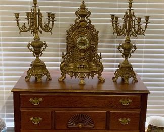 Gilded Baroque mantle clock & candelabra set. German Imperial clock ( clock work has not been tested) 