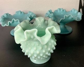 turquoise milk glass by Fenton