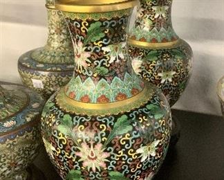 Pair of Baluster Cloisonne vases with stands 20th century