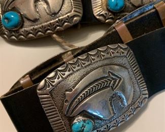 Sterling Bear Heart Concho Belt with turquoise