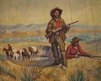 Signed Original Western Cowboy Oil Painting Dated 1944 by Victor H. Olson - 1944