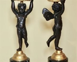 Bronze & Marble Cherub Candle Holders