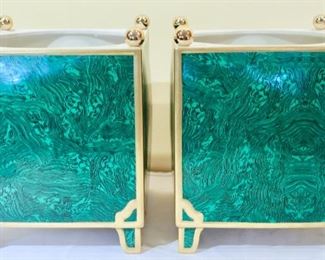 Pair Hand Painted French Faux Malachite Planters