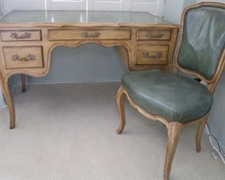 Fruitwood Leather Top Desk and Matching Chair