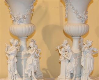 Pair of Large Parian Allegorical Lamps (Losses)
