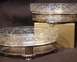 Pair of Engraved Sterling base Oval Dishes