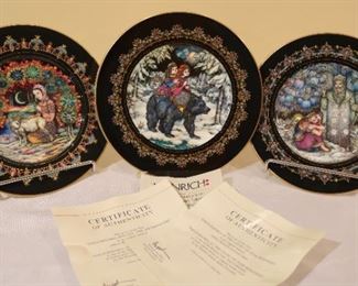 Three Painted Russian Plates
