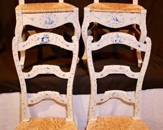 Four Artist signed Hand Painted Chairs, Losses to paint