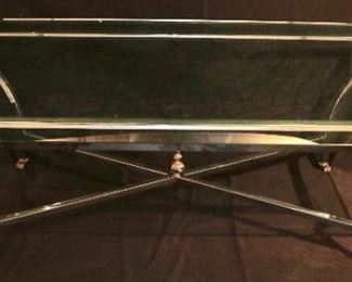 Glass Top White meatal and Brass base Coffee Table, Center finial needs to be glued on