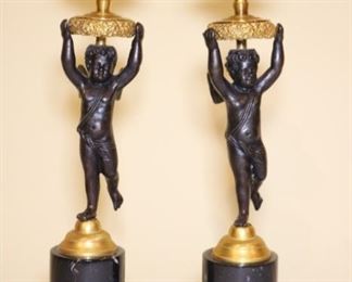 Pair of Bronze and Marble Candle Holders