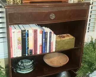 Mantel clock and antique book shelf