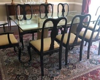 Glass Dining Table with 8 David Cabinet Co Chairs