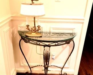 Half Moon Glass Top Occasional Table w/Metal Frame