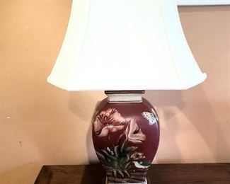Table Lamp Burgundy Floral Ceramic 