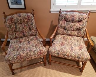Pair of Maple Frame Cushioned Arm Chairs