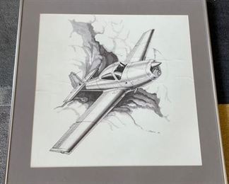 Pen&Ink Airplane Drawing by Mel Rudin