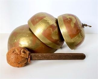 Antique Chinese Dragonbrass Temple Bells
