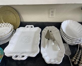 White dishes 
White serving dishes 