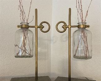 Glass and brass standing vases 