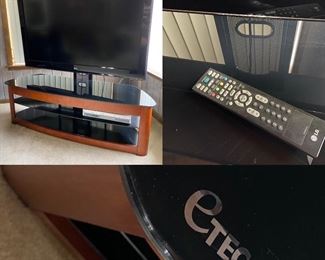 Etec Large Modern Smoke Glass & Wood TV Console