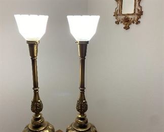 Pair Brass Vintage Torchiere Lamps